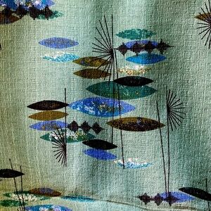 Vintage BARKCLOTH Panels  MCM Atomic Abstract Mobiles Pattern  Unused Condition